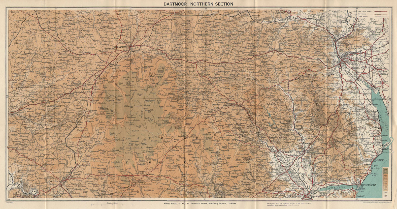 DARTMOOR NORTH. Chagford Okehampton Exeter Tavistock. Devon. WARD LOCK 1938 map